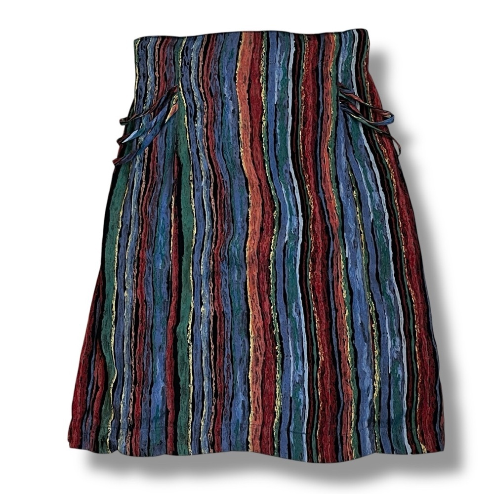 Platinum Dorothy Schoelen Pencil Skirt Colorful Stripes Rayon size XS Vintage